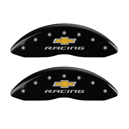 MGP 4 Caliper Covers Engraved Front & Rear Chevy Racing Black Finish Silver Char 2016 Chevrolet SS