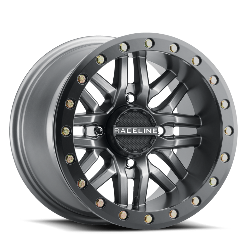 Raceline A91G Ryno 15x10in/4x137 BP/0mm Offset/110.18mm Bore - Gunmetal & Black Ring Beadlock Wheel