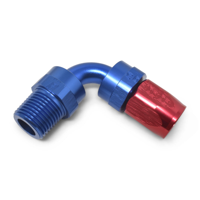 Russell Performance -10 AN Red/Blue 90 Deg Full Flow Swivel Pipe Thread Hose End (With 1/2in NPT)