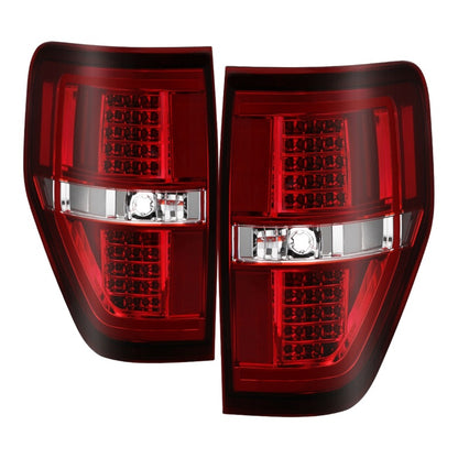 xTune 09-14 Ford F-150 Light Bar LED Tail Lights - Red Clear (ALT-JH-FF15009-LBLED-RC)