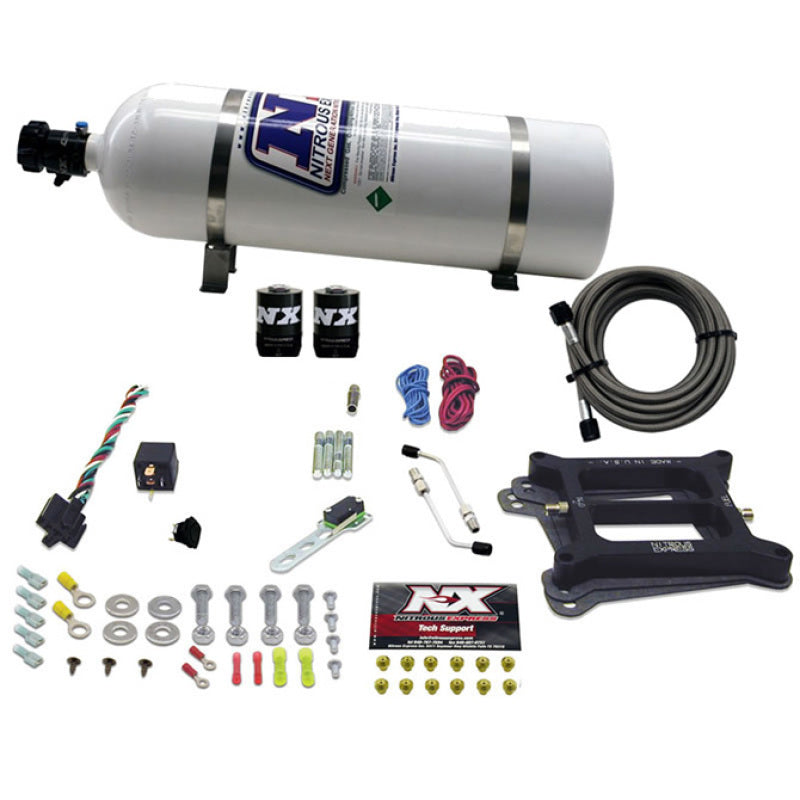 Nitrous Express 4150 4-BBL/Gasoline Nitrous Kit (50-300HP) w/15lb Bottle