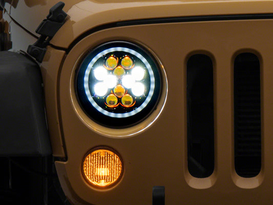 Raxiom 07-18 Jeep Wrangler JK Axial Spider LED Headlights w/Angel Eye Halo- Blk Housing (Clear Lens)