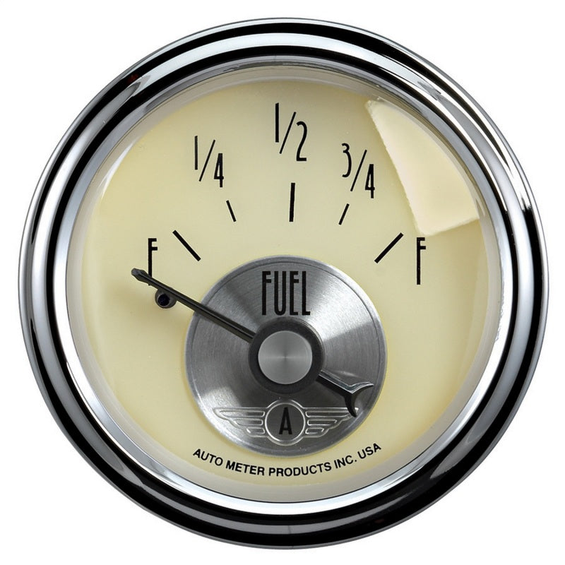 AutoMeter Gauge Fuel Level 2-1/16in. 0 Ohm(e) to 90 Ohm(f) Elec Prestige Antq. Ivory