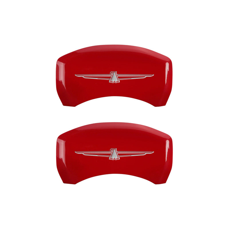 MGP 4 Caliper Covers Engrvd Front No bolts/Tbird Engrvd Rear/Tbird Emblem Red fnsh slvr ch