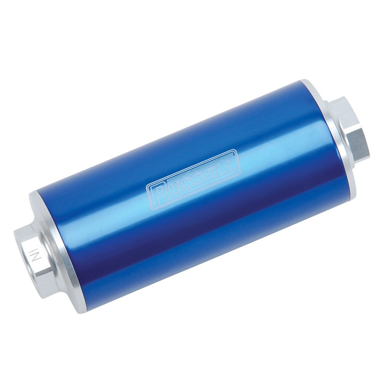 Russell Performance Profilter Fuel Filter 6in Long 60 Micron -10AN Inlet -10AN Outlet - Blue