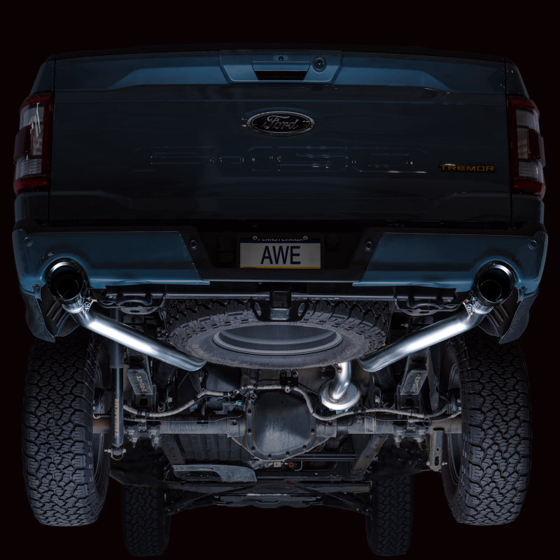 AWE Tuning 2021+ Ford F-150 Tremor (w/ Bumper Cutouts) 0FG Resonated Cat-Back - Diamond Black Tips