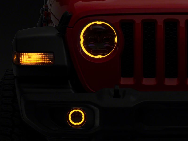 Raxiom 18-23 Jeep Wrangler JL Axial Series 9-In Angel Eye LED Headlights- Blk Housing (Clear Lens)