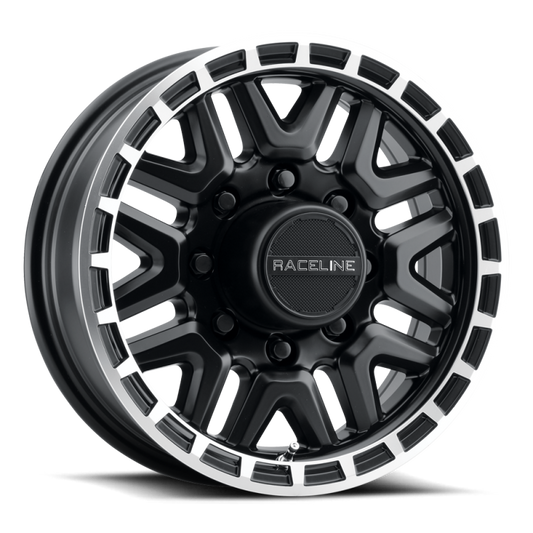 Raceline 953BM Krank 16x6in / 6x139.7 BP / 0mm Offset / 4.25mm Bore - Black & Machined Wheel