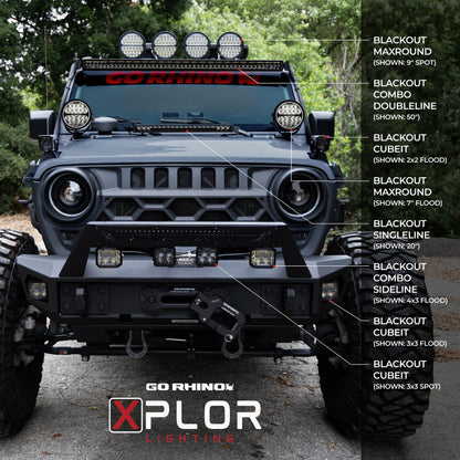 Go Rhino Xplor Blackout Combo Series Dbl Row LED Light Bar w/Amber (Side/Track Mount) 40in. - Blk