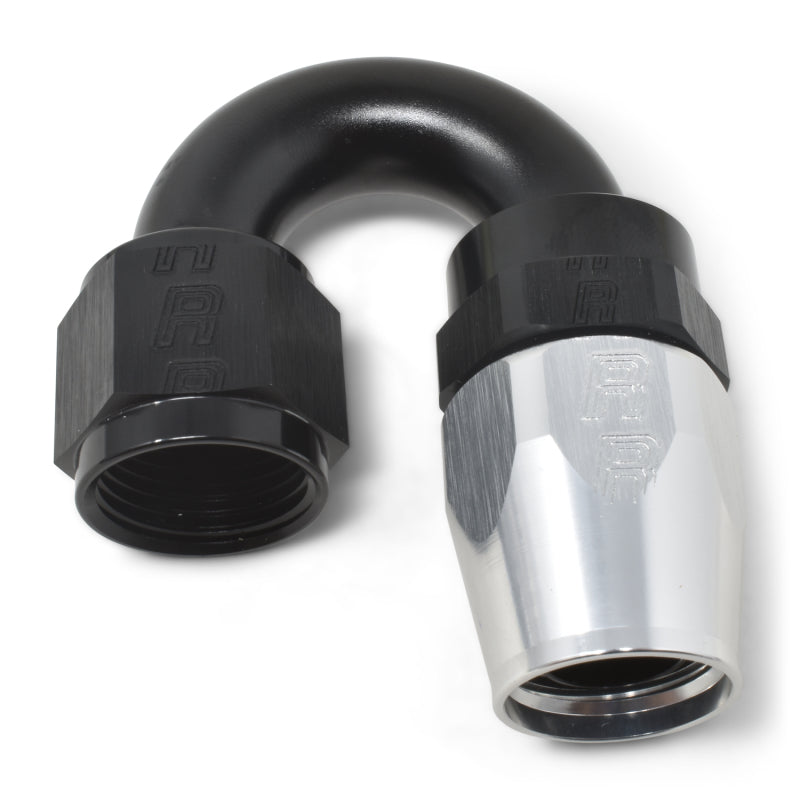 Russell Performance -8 AN Black/Silver 180 Degree Tight Radius Full Flow Swivel Hose End