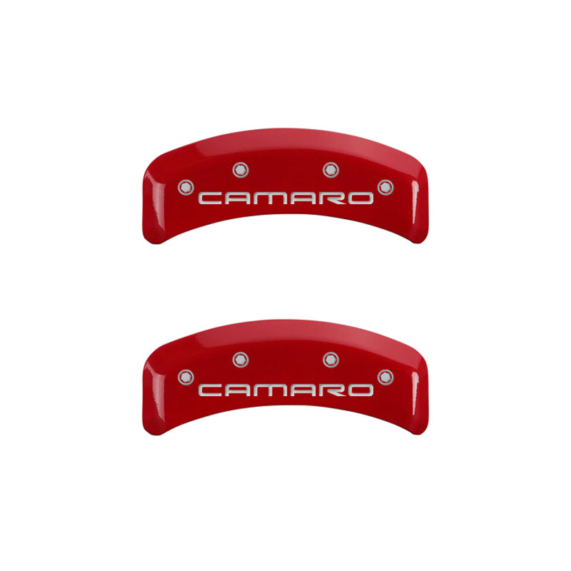 MGP 4 Caliper Covers Engraved Front & Rear Gen 4/Camaro Red finish silver ch